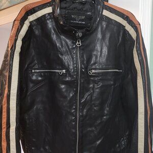Wilsons Leather Large Black Motorcycle Jacket with Stripes